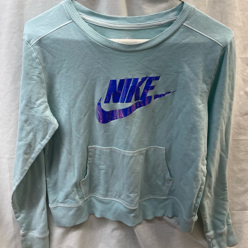 Nike Light Blue Sweatshirt with Purple Logo ladies sz 14-16